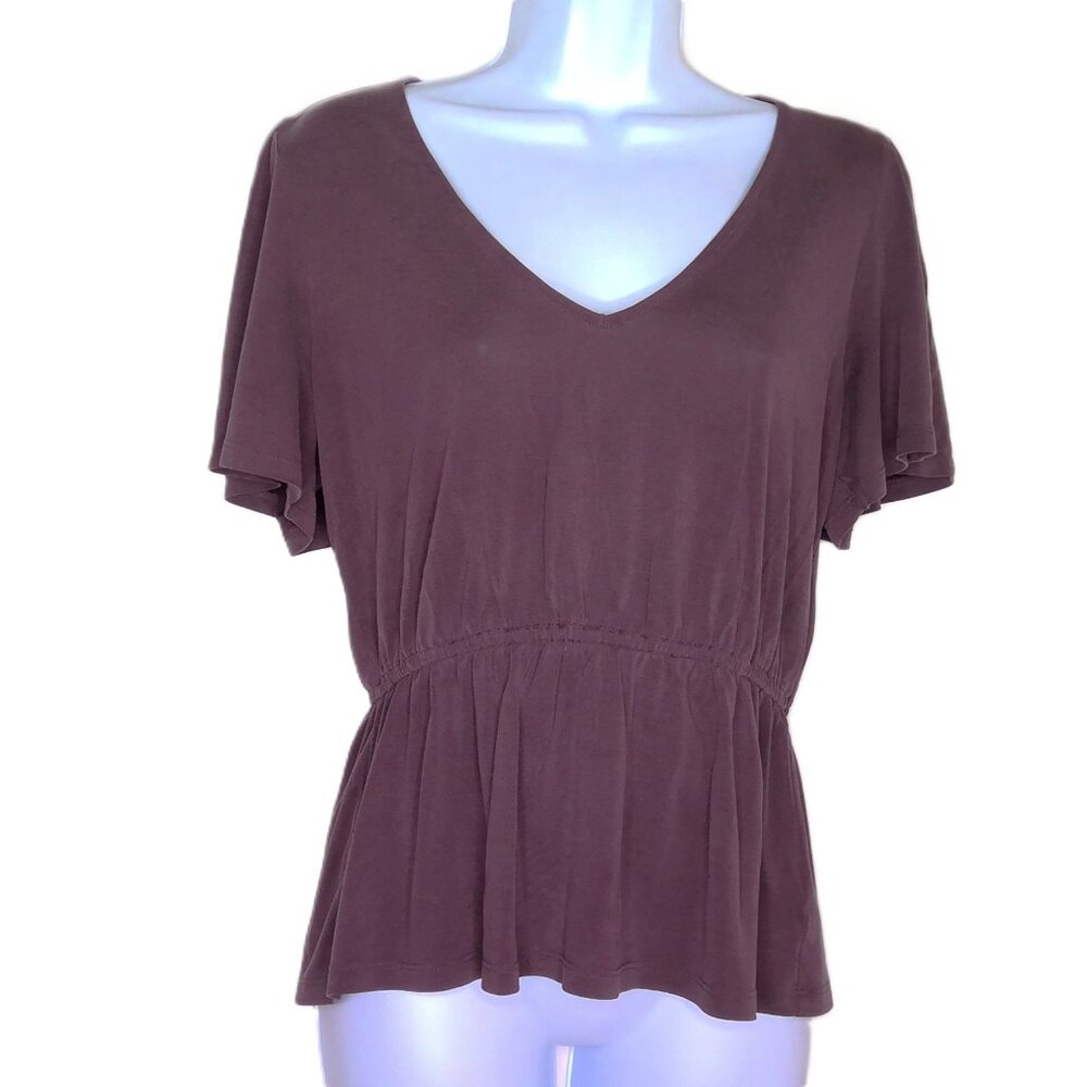Lucky Brand Peplum Top Stretch V-Neck Grape Short Sleeve Modal EUC Sz M